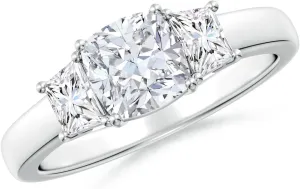 Angara Classic Cushion and Trapezoid Lab Grown Diamond Three Stone Engagement Ring in 14K Solid Gold/Platinum | April Birthstone, Birthday, Anniversary, Wedding Jewelry Gift for Women