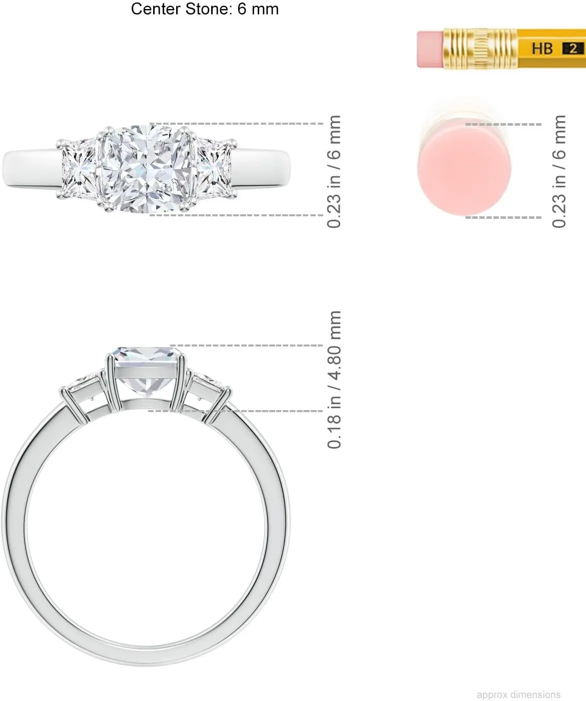 Angara Classic Cushion and Trapezoid Lab Grown Diamond Three Stone Engagement Ring in 14K Solid Gold/Platinum | April Birthstone, Birthday, Anniversary, Wedding Jewelry Gift for Women