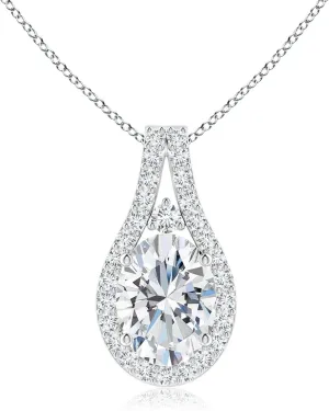 Angara Classic Lab Grown Fancy Intense Yellow and White Diamond Halo Pendant in 14K Solid Gold/Platinum | April Birthstone, Birthday, Engagement, Anniversary, Wedding Jewelry Gift for Women