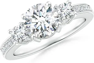 Angara Classic Three Stone Lab Grown Diamond Engagement Ring in Silver / 14K Solid Gold/Platinum | April Birthstone, Birthday, Anniversary, Wedding Jewelry Gift for Women
