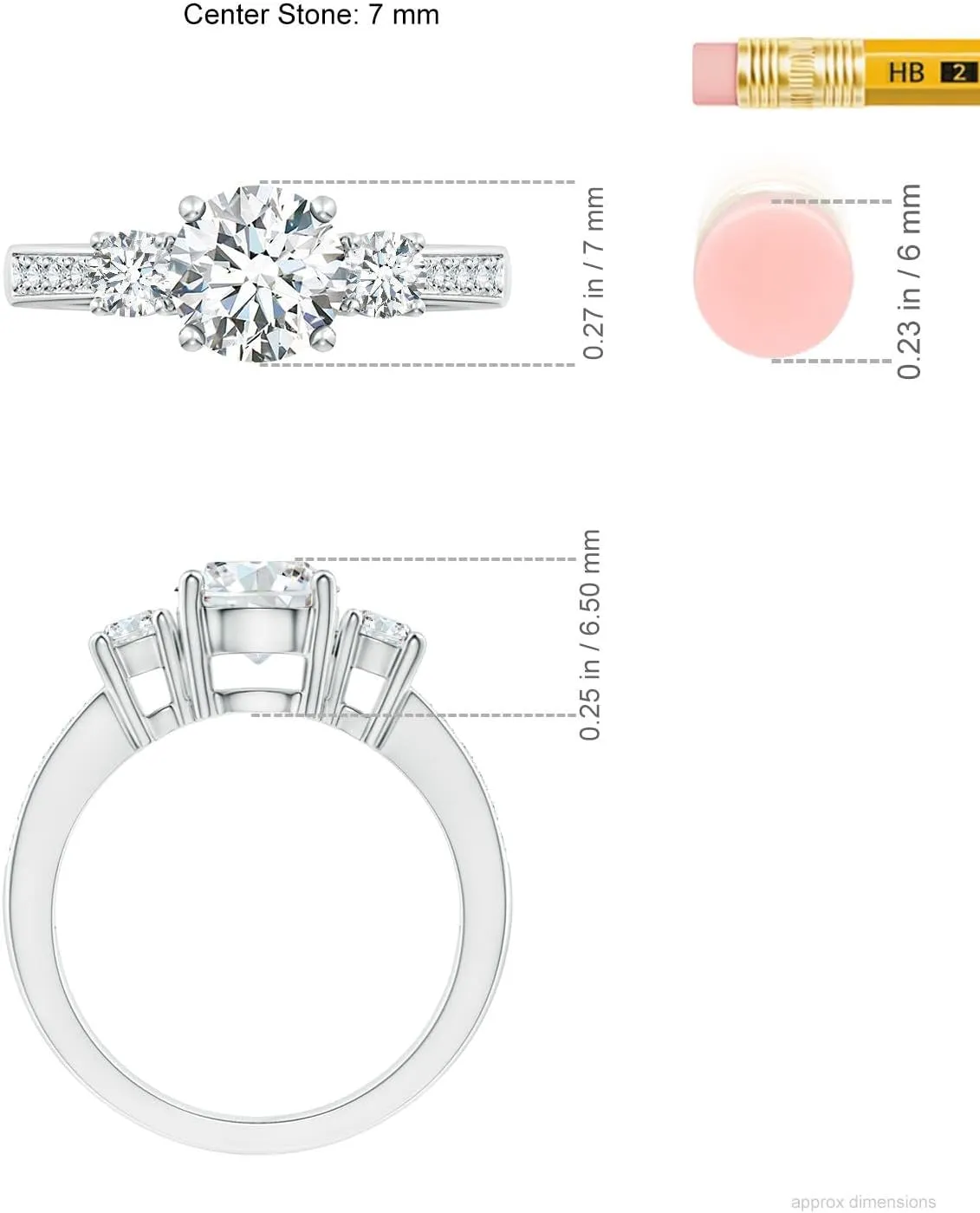 Angara Classic Three Stone Lab Grown Diamond Engagement Ring in Silver / 14K Solid Gold/Platinum | April Birthstone, Birthday, Anniversary, Wedding Jewelry Gift for Women