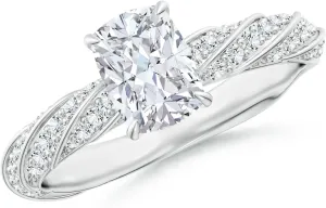 Angara Cushion Rectangular Lab Grown Diamond Twisted Rope Shank Engagement Ring in 14K Solid Gold/Platinum for Women|April Birthstone Jewelry for Her|Birthday|Anniversary
