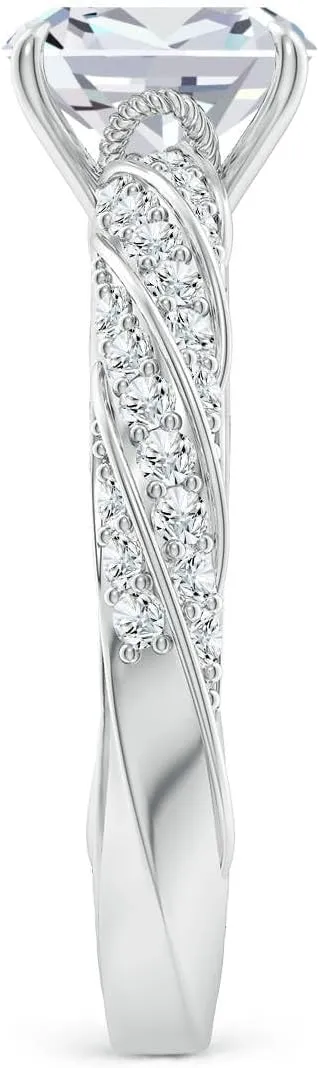 Angara Cushion Rectangular Lab Grown Diamond Twisted Rope Shank Engagement Ring in 14K Solid Gold/Platinum for Women|April Birthstone Jewelry for Her|Birthday|Anniversary