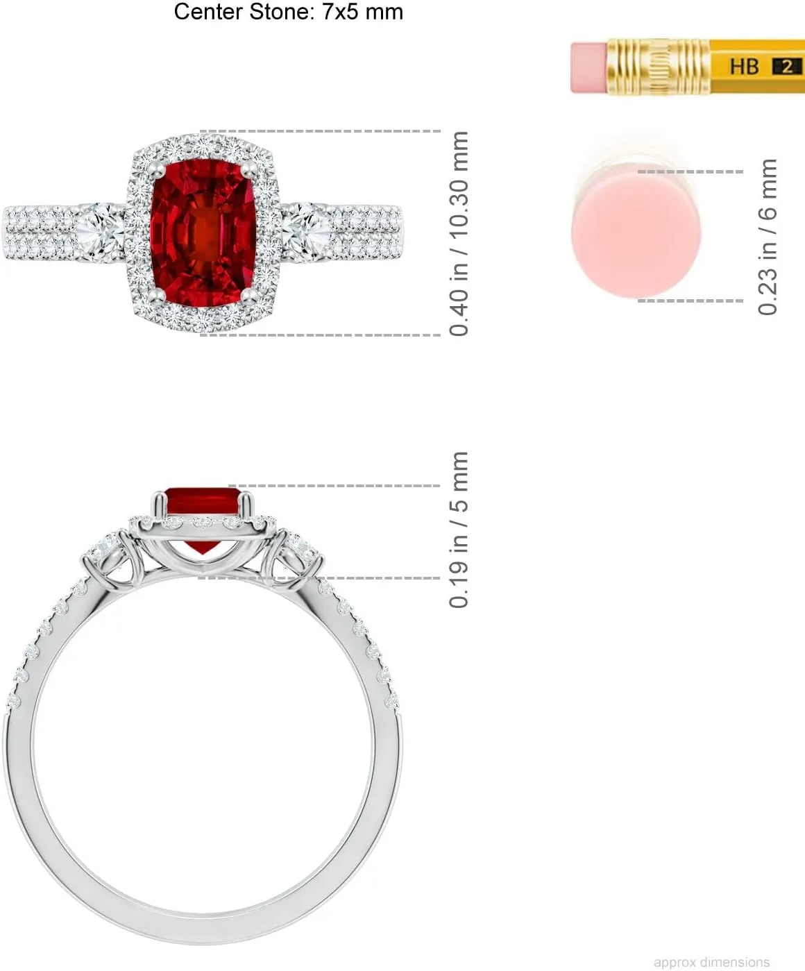 Angara Cushion Rectangular Lab Grown Ruby Halo Double Shank Engagement Ring in 14K Solid Gold/Platinum | July Birthstone, Birthday, Anniversary, Wedding Jewelry Gift for Women