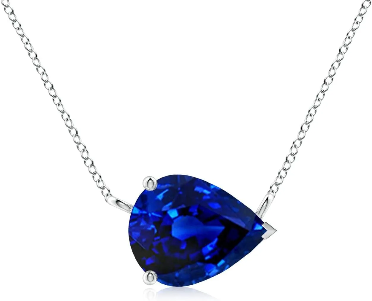 Angara East-West Pear-Shaped Lab Grown Blue Sapphire Solitaire Pendant in 14K Solid Gold/Platinum | September Birthstone, Birthday, Engagement, Anniversary, Wedding Jewelry Gift for Women