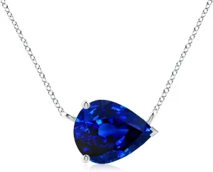 Angara East-West Pear-Shaped Lab Grown Blue Sapphire Solitaire Pendant in 14K Solid Gold/Platinum | September Birthstone, Birthday, Engagement, Anniversary, Wedding Jewelry Gift for Women