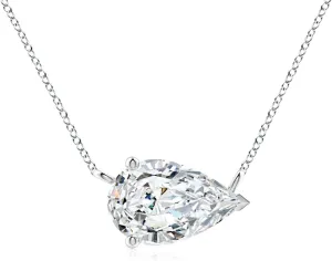 Angara East-West Pear-Shaped Lab Grown Diamond Solitaire Pendant in 14K Solid Gold/Platinum | April Birthstone, Birthday, Engagement, Anniversary, Wedding Jewelry Gift for Women