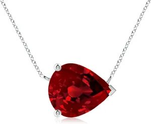Angara East-West Pear-Shaped Lab Grown Ruby Solitaire Pendant in 14K Solid Gold/Platinum | July Birthstone, Birthday, Engagement, Anniversary, Wedding Jewelry Gift for Women