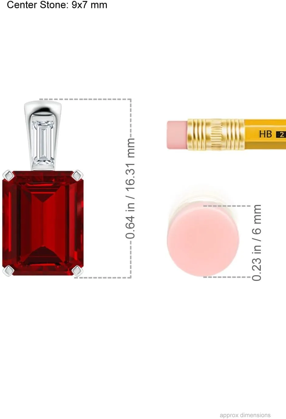 Angara Emerald-Cut Lab Grown Ruby Pendant with Baguette Diamond in 14K Solid Gold/Platinum | July Birthstone, Birthday, Engagement, Anniversary, Wedding Jewelry Gift for Women