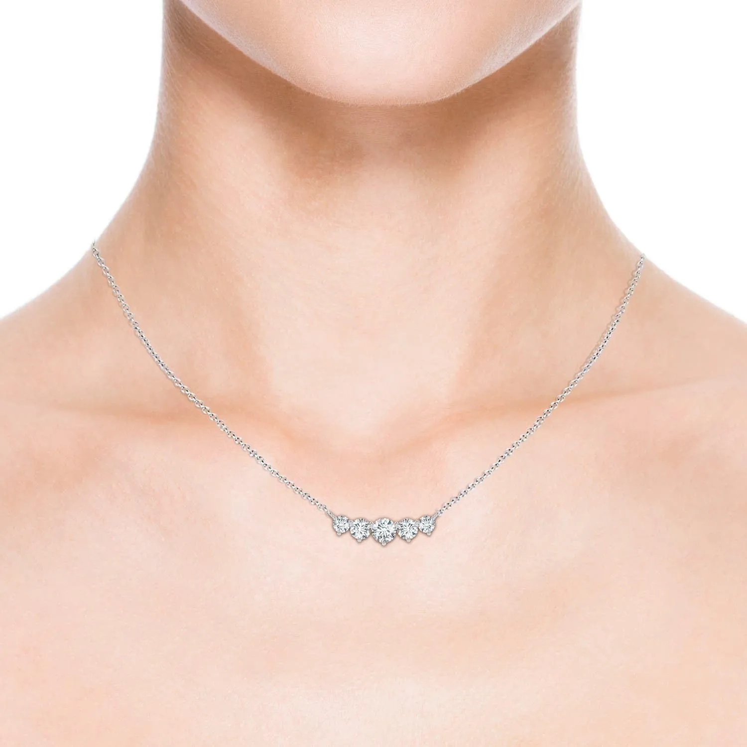 Angara Graduated Five Stone Round Lab Grown Diamond Necklace in 14K Solid Gold/Platinum | April Birthstone, Birthday, Engagement, Anniversary, Wedding Jewelry Gift for Women