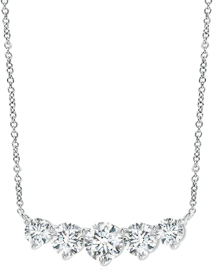 Angara Graduated Five Stone Round Lab Grown Diamond Necklace in 14K Solid Gold/Platinum | April Birthstone, Birthday, Engagement, Anniversary, Wedding Jewelry Gift for Women