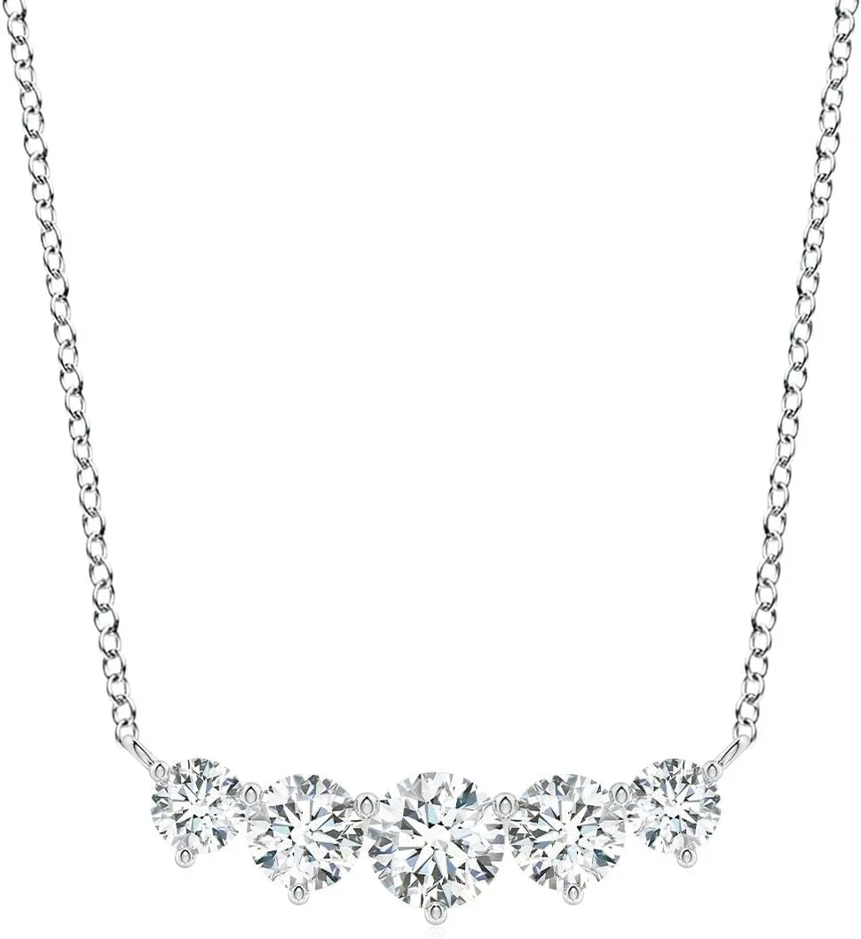 Angara Graduated Five Stone Round Lab Grown Diamond Necklace in 14K Solid Gold/Platinum | April Birthstone, Birthday, Engagement, Anniversary, Wedding Jewelry Gift for Women