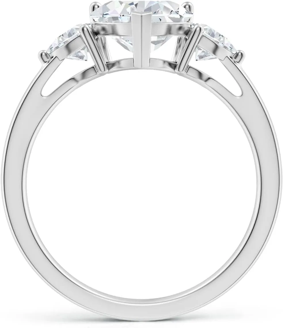 Angara IGI Certified Lab Grown Heart-Shaped and Trillion Diamond Tapered Shank Engagement Ring in Silver / 14K Solid Gold/Platinum | April Birthstone, Birthday, Anniversary Jewelry Gift for Women