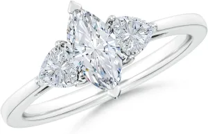 Angara IGI Certified Lab Grown Marquise and Trillion Diamond Tapered Shank Engagement Ring in Silver / 14K Solid Gold/Platinum | April Birthstone, Birthday, Anniversary Jewelry Gift for Women