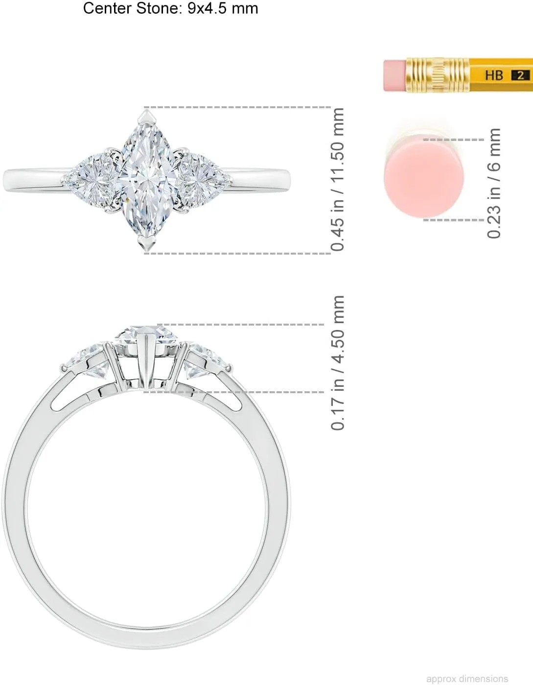 Angara IGI Certified Lab Grown Marquise and Trillion Diamond Tapered Shank Engagement Ring in Silver / 14K Solid Gold/Platinum | April Birthstone, Birthday, Anniversary Jewelry Gift for Women