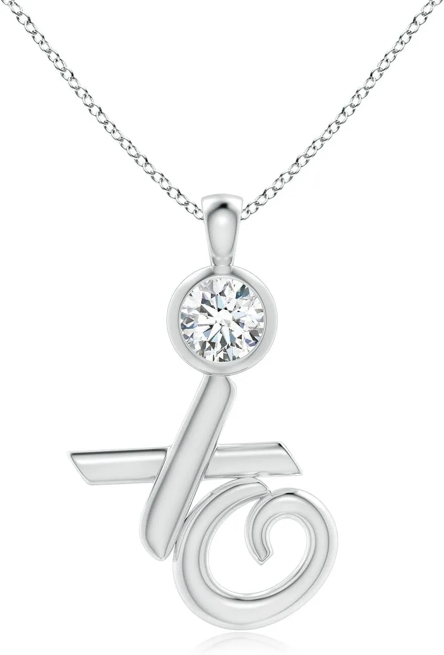 Angara Lab Grown Bezel-Set Diamond XO Pendant in 14K Solid Gold/Platinum | April Birthstone, Birthday, Engagement, Anniversary, Wedding Jewelry Gift for Women
