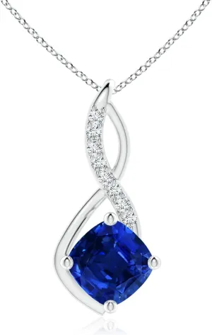 Angara Lab Grown Blue Sapphire Infinity Pendant with Lab Diamond Accents in 14K Solid Gold/Platinum | September Birthstone, Birthday, Engagement, Anniversary, Wedding Jewelry Gift for Women