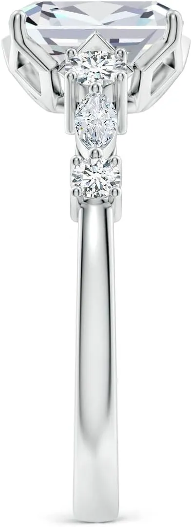 Angara Lab Grown Classic Cushion Rectangular Diamond Side Stone Engagement Ring in 14K Solid Gold/Platinum | April Birthstone, Birthday, Anniversary, Wedding Jewelry Gift for Women