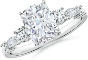 Angara Lab Grown Classic Cushion Rectangular Diamond Side Stone Engagement Ring in 14K Solid Gold/Platinum | April Birthstone, Birthday, Anniversary, Wedding Jewelry Gift for Women