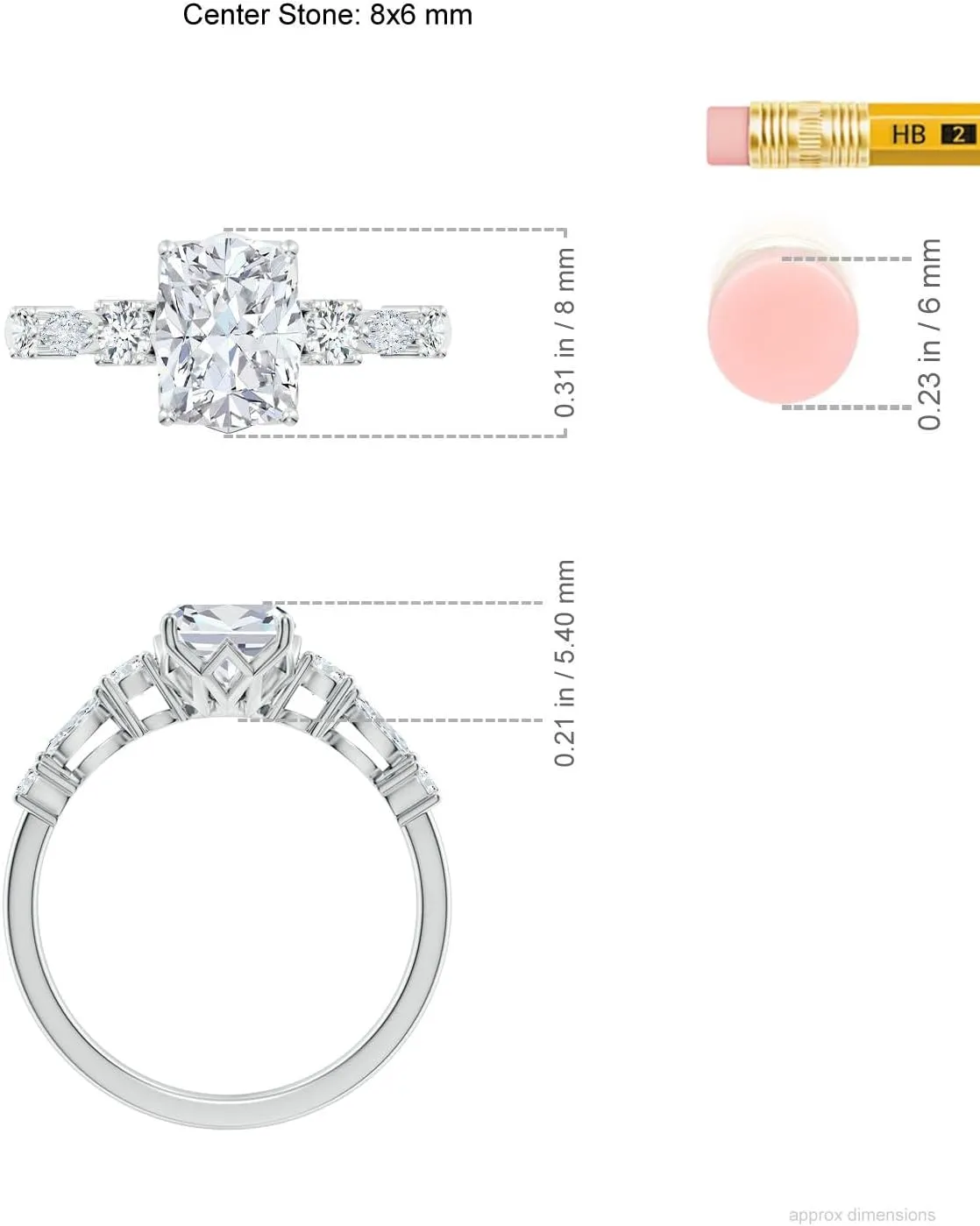 Angara Lab Grown Classic Cushion Rectangular Diamond Side Stone Engagement Ring in 14K Solid Gold/Platinum | April Birthstone, Birthday, Anniversary, Wedding Jewelry Gift for Women