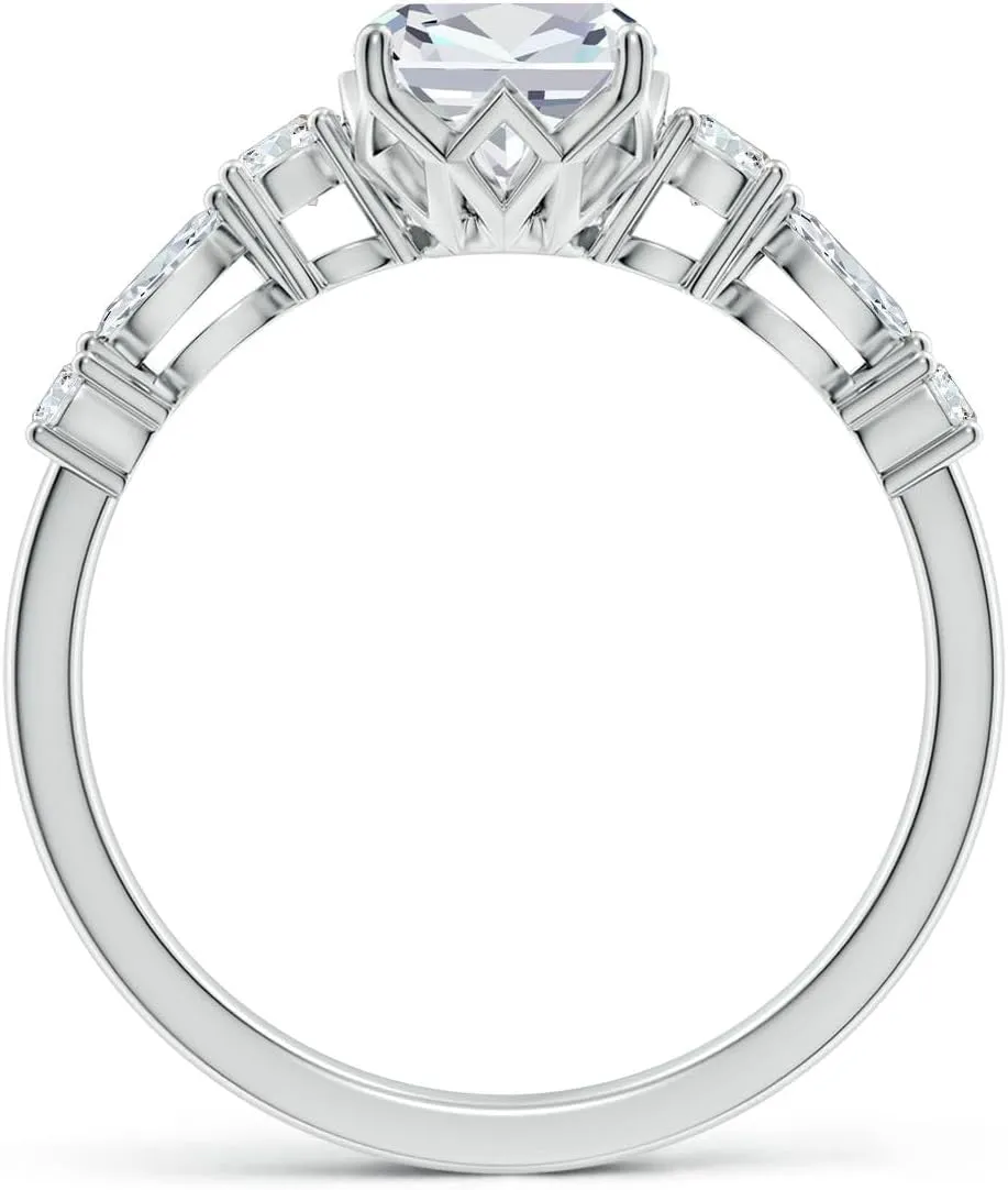 Angara Lab Grown Classic Cushion Rectangular Diamond Side Stone Engagement Ring in 14K Solid Gold/Platinum | April Birthstone, Birthday, Anniversary, Wedding Jewelry Gift for Women