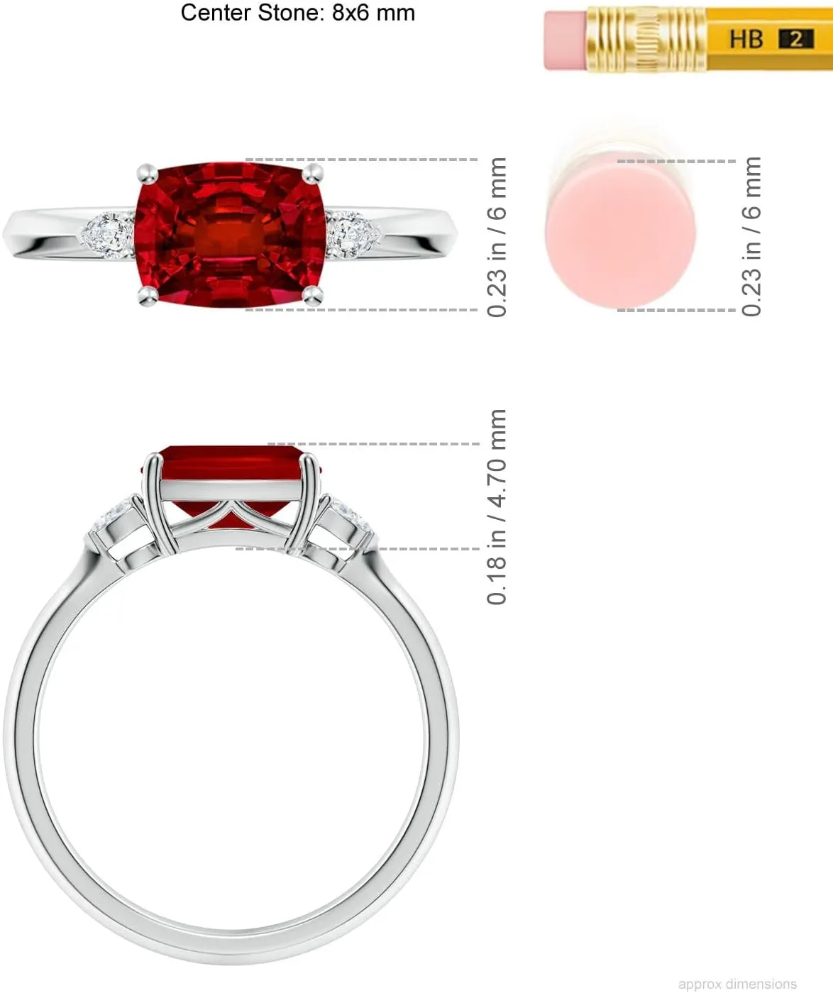 Angara Lab Grown Classic East-West Cushion Rectangular Ruby Side Stone Engagement Ring in 14K Solid Gold/Platinum | July Birthstone, Birthday, Anniversary, Wedding Jewelry Gift for Women