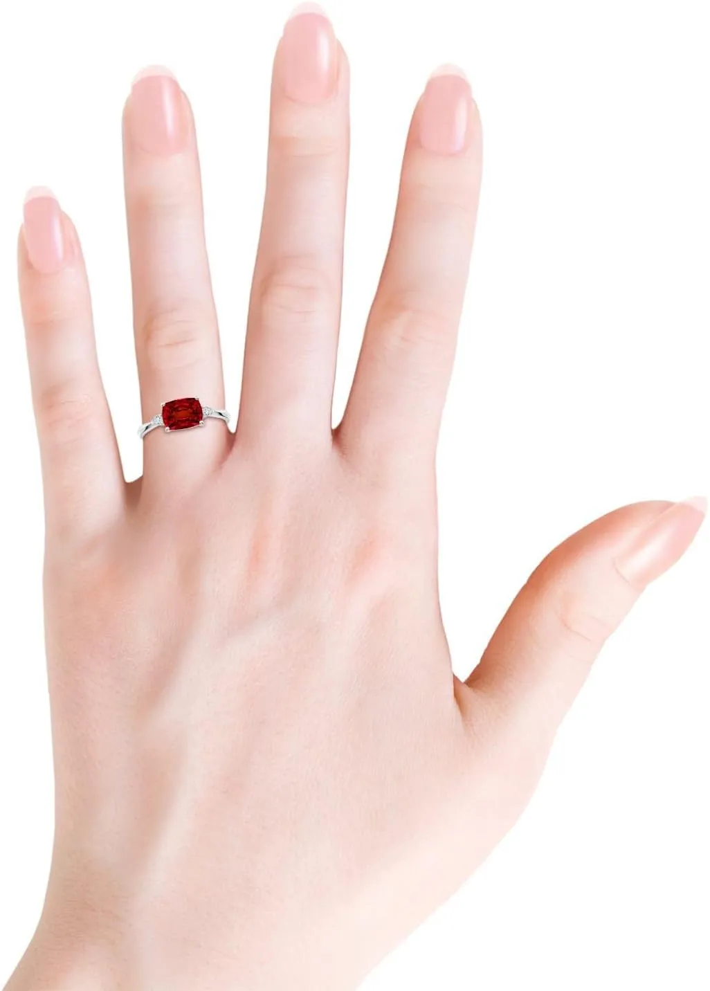Angara Lab Grown Classic East-West Cushion Rectangular Ruby Side Stone Engagement Ring in 14K Solid Gold/Platinum | July Birthstone, Birthday, Anniversary, Wedding Jewelry Gift for Women