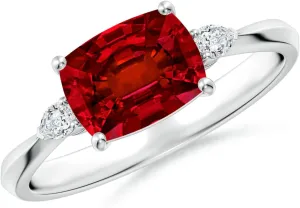 Angara Lab Grown Classic East-West Cushion Rectangular Ruby Side Stone Engagement Ring in 14K Solid Gold/Platinum | July Birthstone, Birthday, Anniversary, Wedding Jewelry Gift for Women