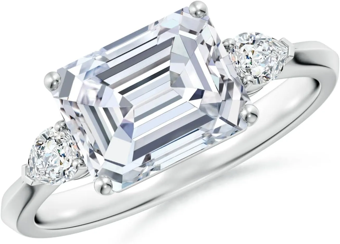 Angara Lab Grown Classic East-West Emerald-Cut Diamond Side Stone Engagement Ring in 14K Solid Gold/Platinum | April Birthstone, Birthday, Anniversary, Wedding Jewelry Gift for Women