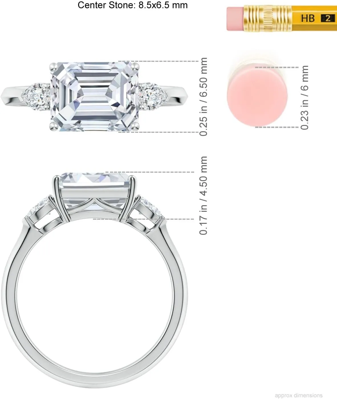 Angara Lab Grown Classic East-West Emerald-Cut Diamond Side Stone Engagement Ring in 14K Solid Gold/Platinum | April Birthstone, Birthday, Anniversary, Wedding Jewelry Gift for Women
