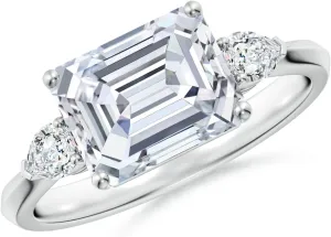 Angara Lab Grown Classic East-West Emerald-Cut Diamond Side Stone Engagement Ring in 14K Solid Gold/Platinum | April Birthstone, Birthday, Anniversary, Wedding Jewelry Gift for Women