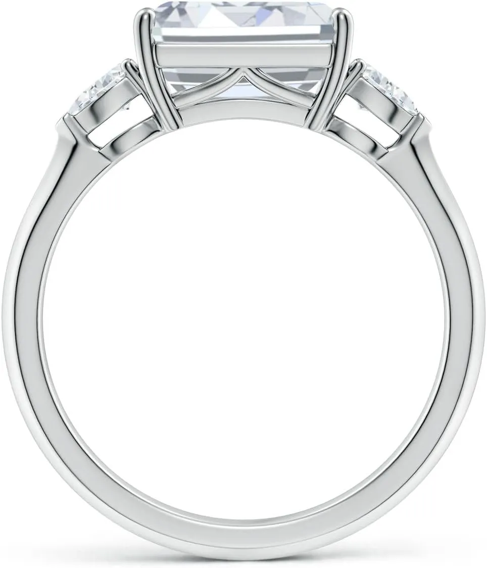 Angara Lab Grown Classic East-West Emerald-Cut Diamond Side Stone Engagement Ring in 14K Solid Gold/Platinum | April Birthstone, Birthday, Anniversary, Wedding Jewelry Gift for Women