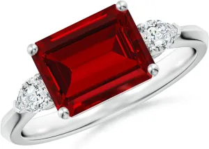 Angara Lab Grown Classic East-West Emerald-Cut Ruby Side Stone Engagement Ring in 14K Solid Gold/Platinum | July Birthstone, Birthday, Anniversary, Wedding Jewelry Gift for Women