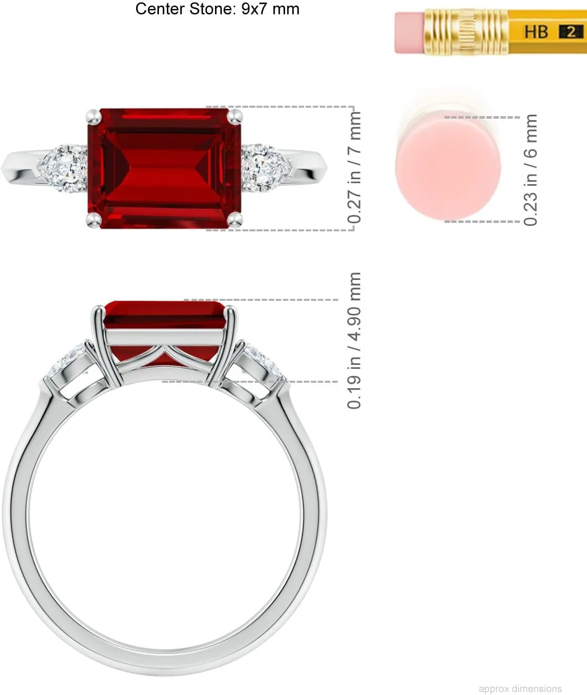 Angara Lab Grown Classic East-West Emerald-Cut Ruby Side Stone Engagement Ring in 14K Solid Gold/Platinum | July Birthstone, Birthday, Anniversary, Wedding Jewelry Gift for Women