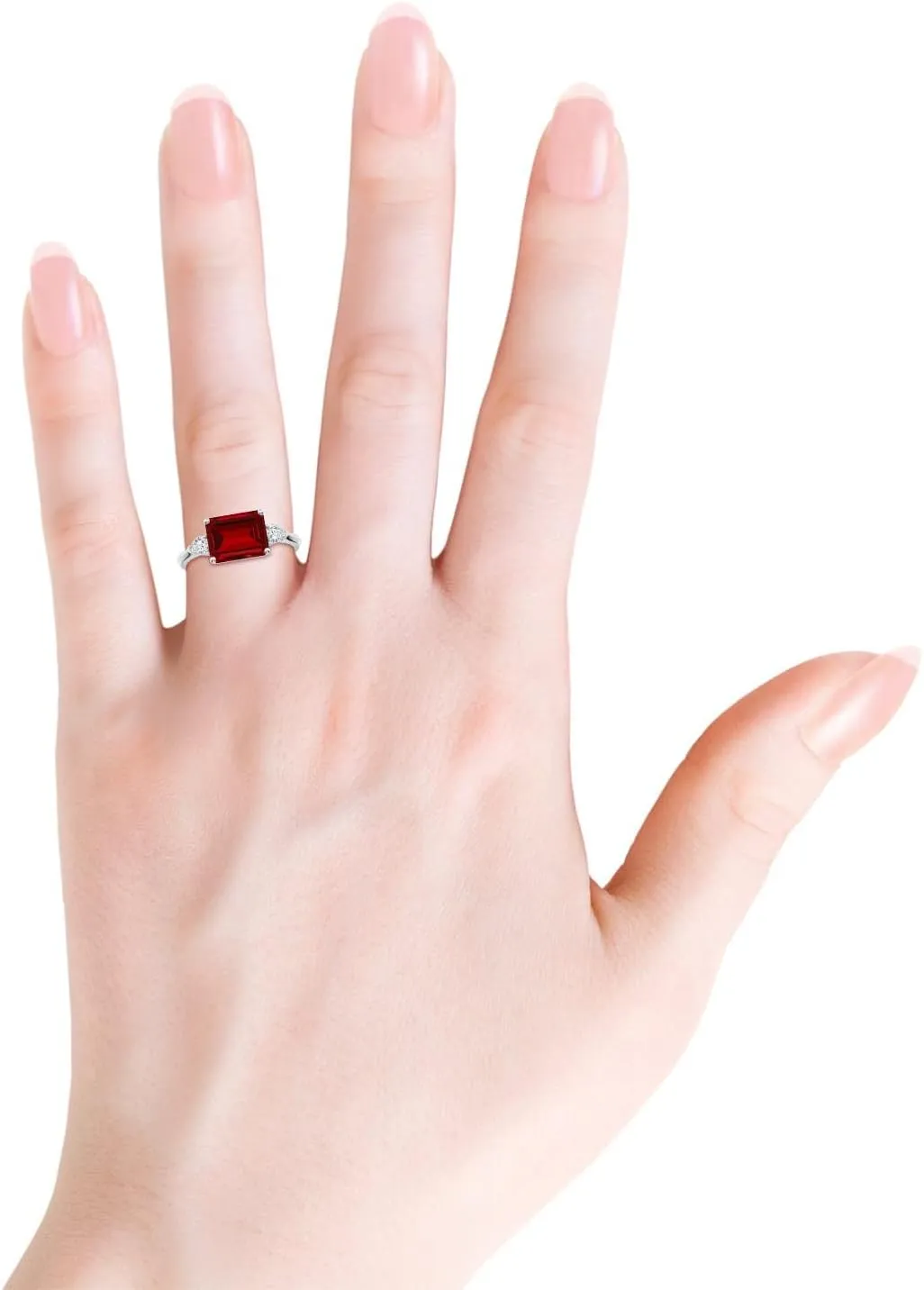 Angara Lab Grown Classic East-West Emerald-Cut Ruby Side Stone Engagement Ring in 14K Solid Gold/Platinum | July Birthstone, Birthday, Anniversary, Wedding Jewelry Gift for Women