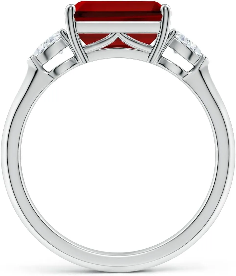 Angara Lab Grown Classic East-West Emerald-Cut Ruby Side Stone Engagement Ring in 14K Solid Gold/Platinum | July Birthstone, Birthday, Anniversary, Wedding Jewelry Gift for Women