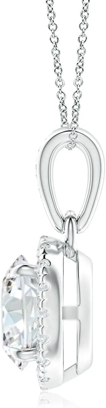 Angara Lab Grown Claw-Set Round Diamond Halo Pendant in 14K Solid Gold/Platinum | April Birthstone, Birthday, Engagement, Anniversary, Wedding Jewelry Gift for Women