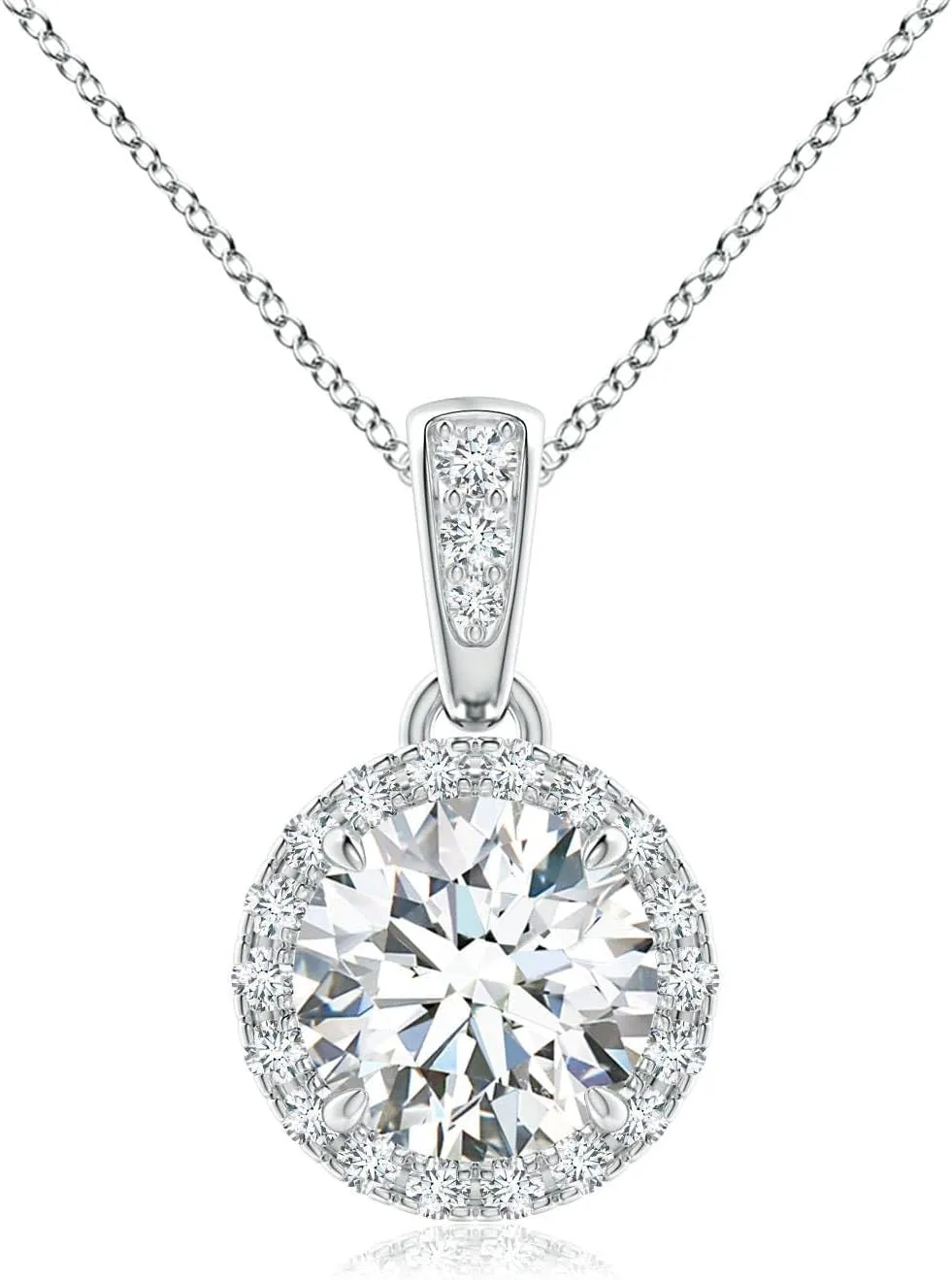 Angara Lab Grown Claw-Set Round Diamond Halo Pendant in 14K Solid Gold/Platinum | April Birthstone, Birthday, Engagement, Anniversary, Wedding Jewelry Gift for Women
