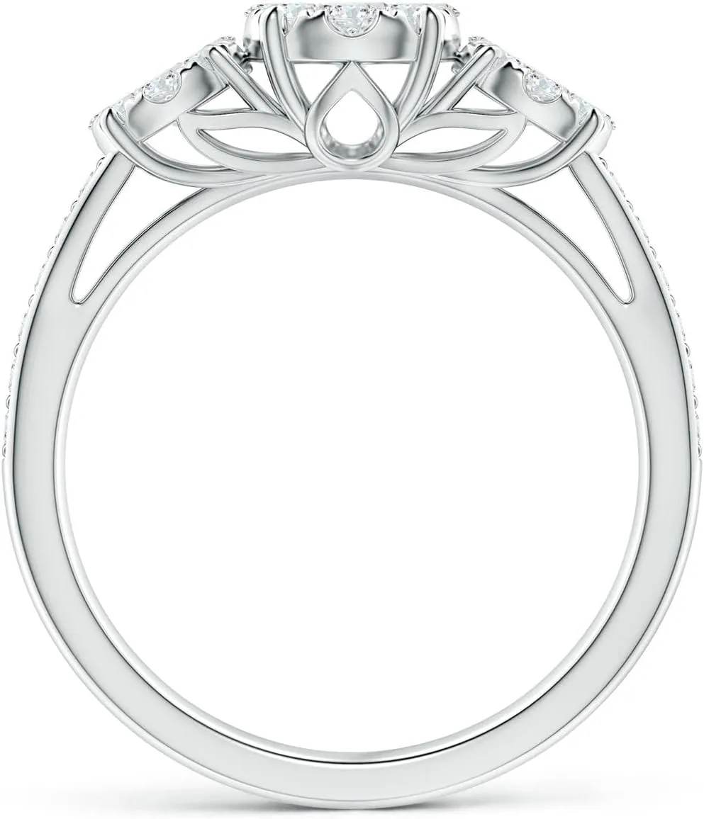 Angara Lab Grown Composite Round Diamond Three Stone Ring with accents in Silver / 14K Solid Gold/Platinum | April Birthstone, Birthday, Engagement, Anniversary, Wedding Jewelry Gift for Women