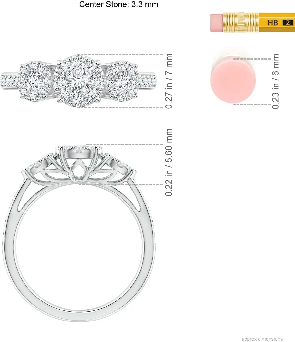 Angara Lab Grown Composite Round Diamond Three Stone Ring with accents in Silver / 14K Solid Gold/Platinum | April Birthstone, Birthday, Engagement, Anniversary, Wedding Jewelry Gift for Women