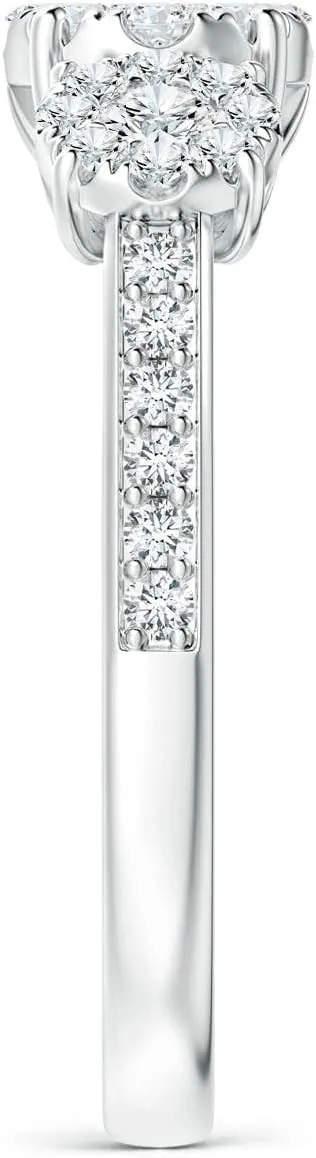 Angara Lab Grown Composite Round Diamond Three Stone Ring with accents in Silver / 14K Solid Gold/Platinum | April Birthstone, Birthday, Engagement, Anniversary, Wedding Jewelry Gift for Women
