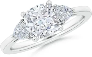 Angara Lab Grown Cushion and Trillion Diamond Three Stone Reverse Tapered Shank Engagement Ring in Silver / 14K Solid Gold/Platinum | April Birthstone, Birthday, Anniversary Jewelry Gift for Women