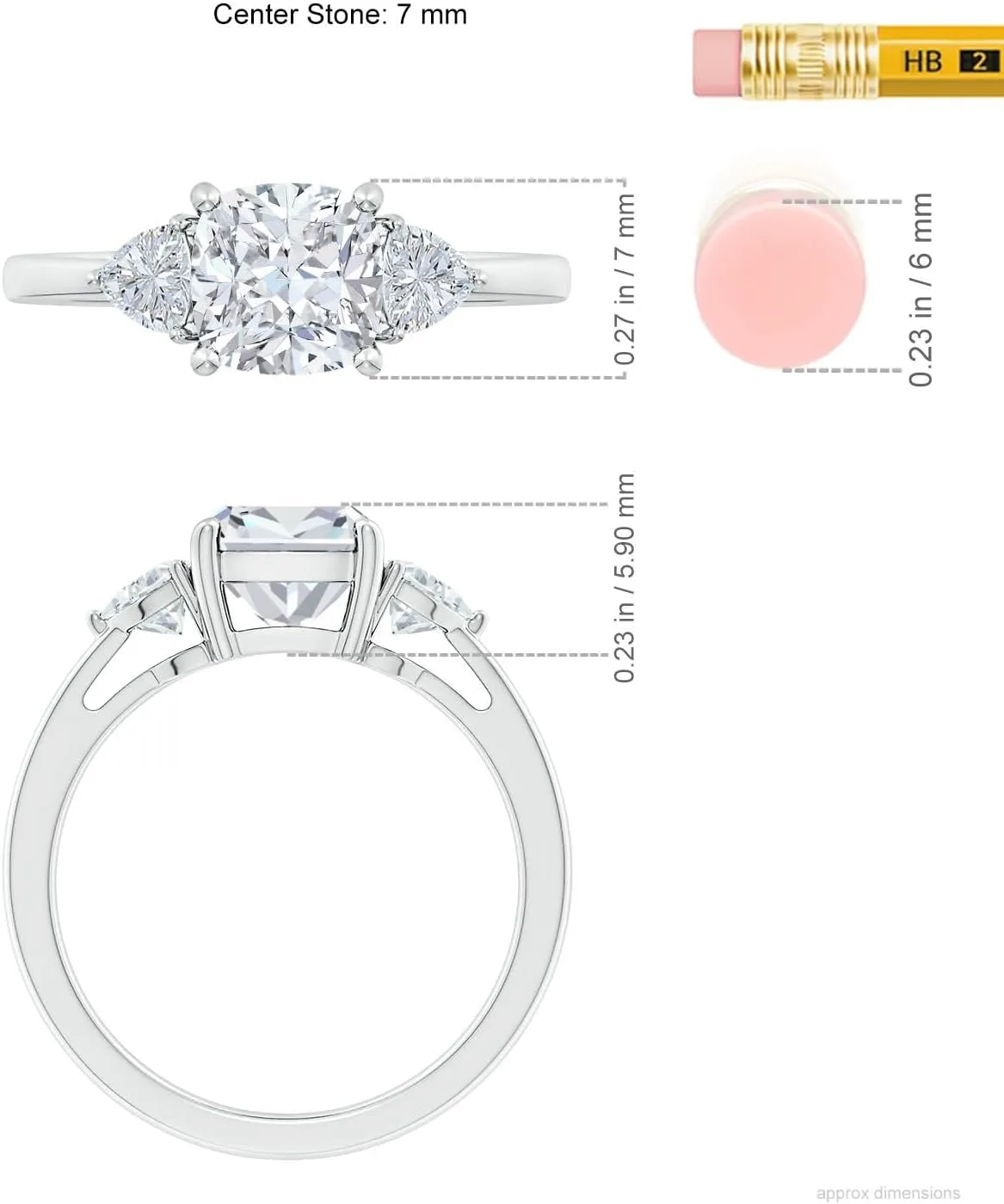 Angara Lab Grown Cushion and Trillion Diamond Three Stone Reverse Tapered Shank Engagement Ring in Silver / 14K Solid Gold/Platinum | April Birthstone, Birthday, Anniversary Jewelry Gift for Women