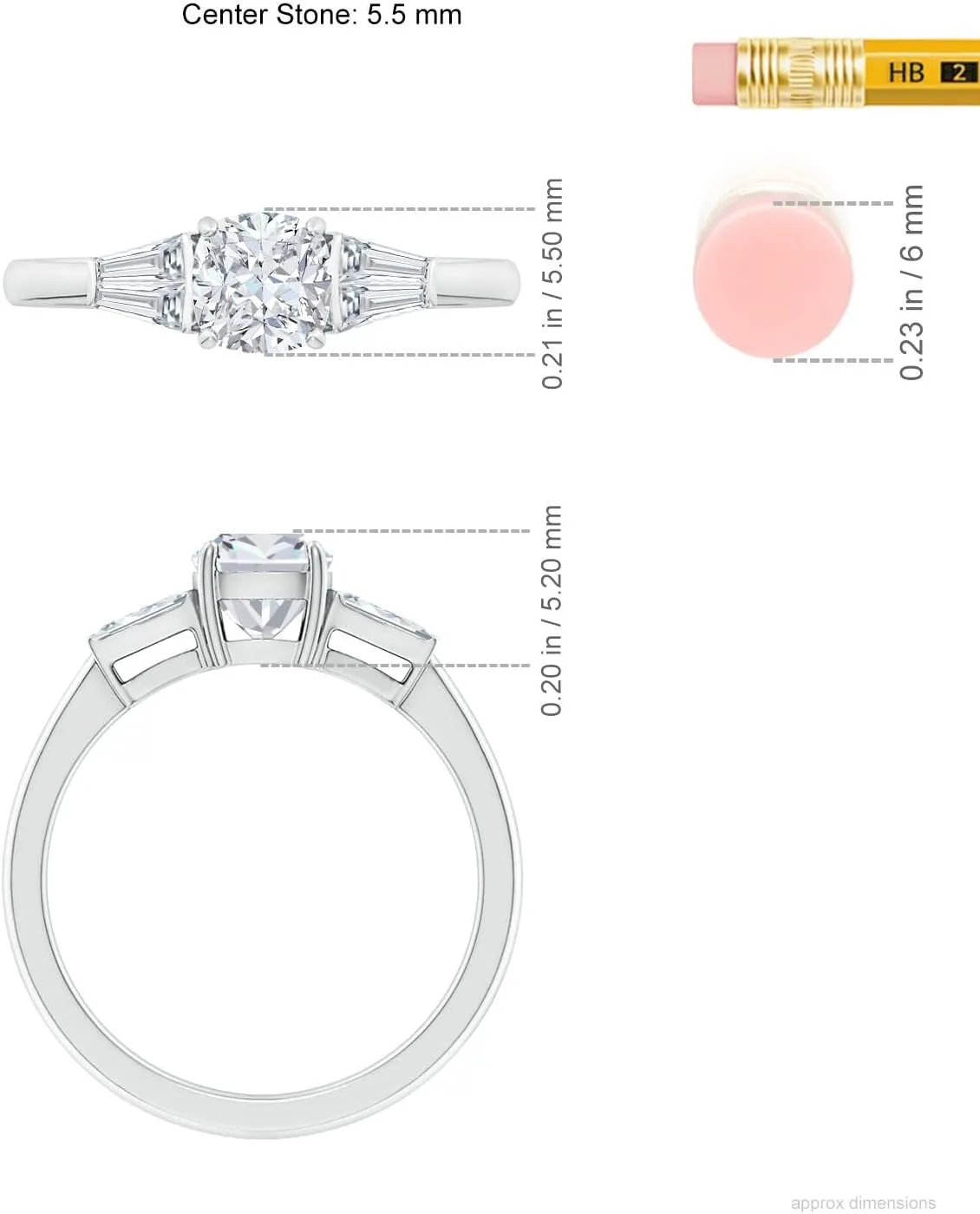 Angara Lab Grown Cushion and Twin Tapered Baguette Diamond Side Stone Engagement Ring in Silver / 14K Solid Gold/Platinum | April Birthstone, Birthday, Anniversary, Wedding Jewelry Gift for Women