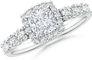 Angara Lab Grown Cushion Diamond Floral Halo Engagement Ring in Silver / 14K Solid Gold/Platinum | April Birthstone, Birthday, Anniversary, Wedding Jewelry Gift for Women