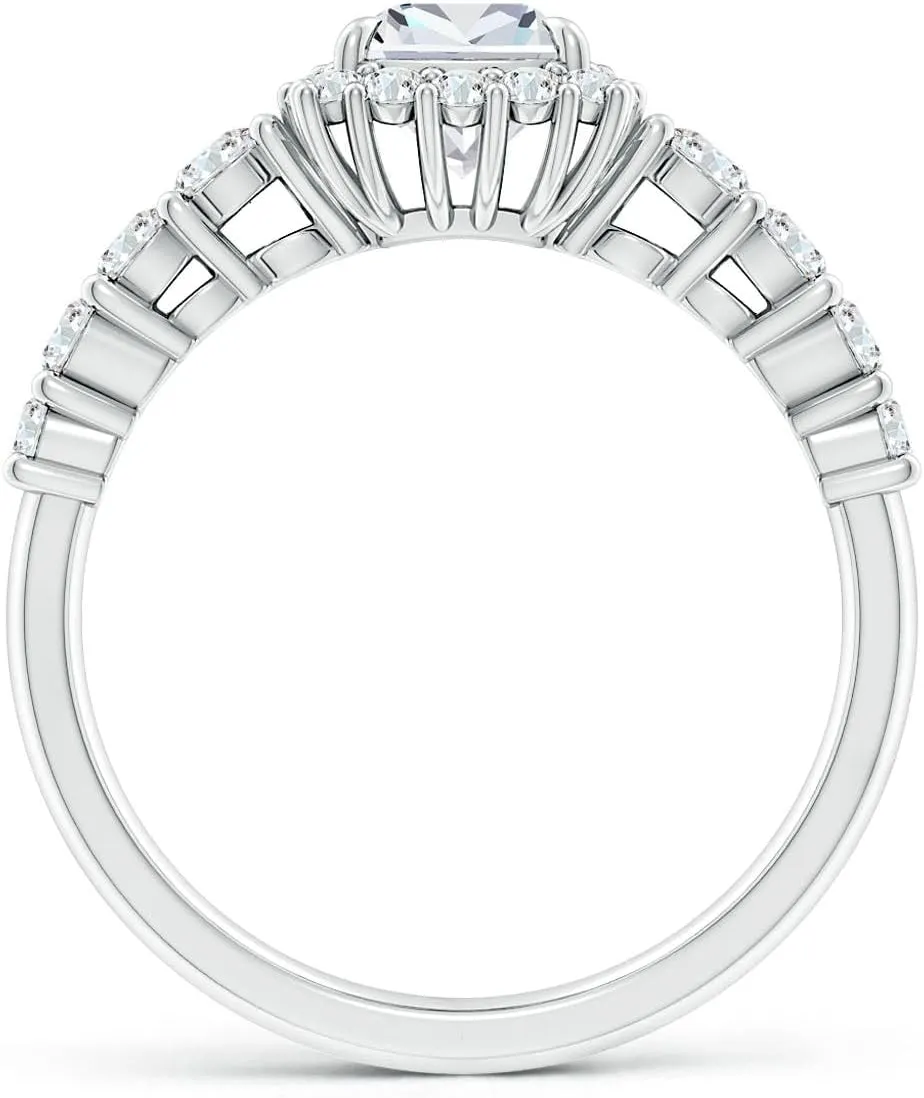 Angara Lab Grown Cushion Diamond Floral Halo Engagement Ring in Silver / 14K Solid Gold/Platinum | April Birthstone, Birthday, Anniversary, Wedding Jewelry Gift for Women