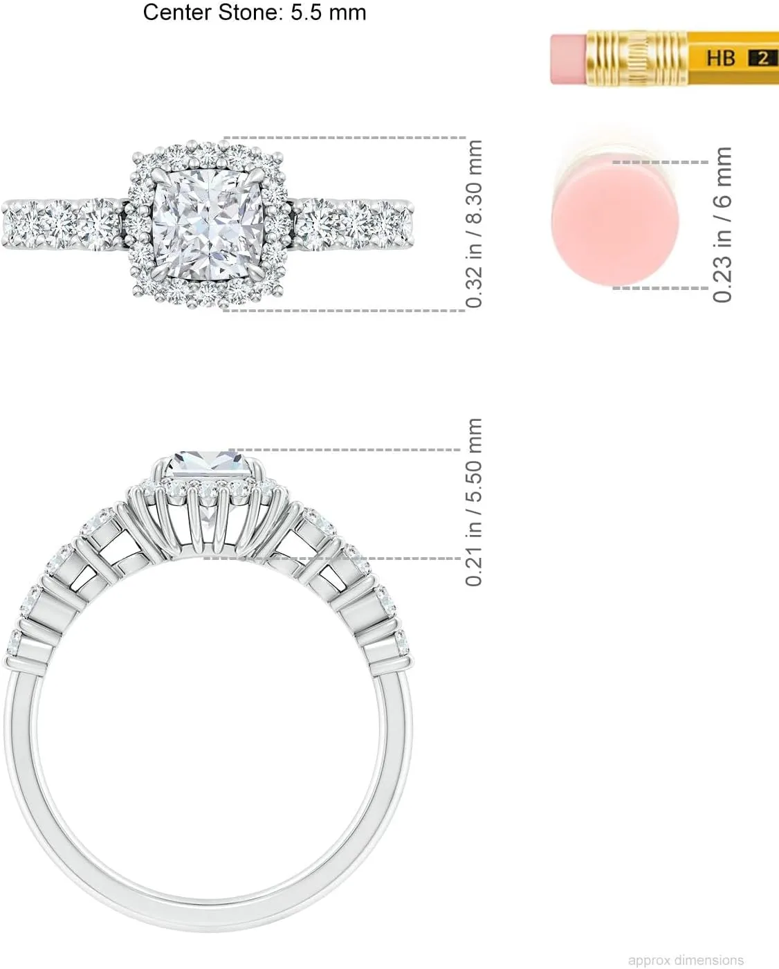 Angara Lab Grown Cushion Diamond Floral Halo Engagement Ring in Silver / 14K Solid Gold/Platinum | April Birthstone, Birthday, Anniversary, Wedding Jewelry Gift for Women