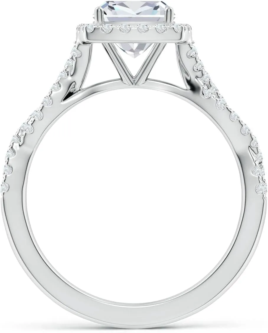 Angara Lab Grown Cushion Diamond Halo Twisted Shank Engagement Ring in Silver / 14K Solid Gold/Platinum | April Birthstone, Birthday, Anniversary, Wedding Jewelry Gift for Women