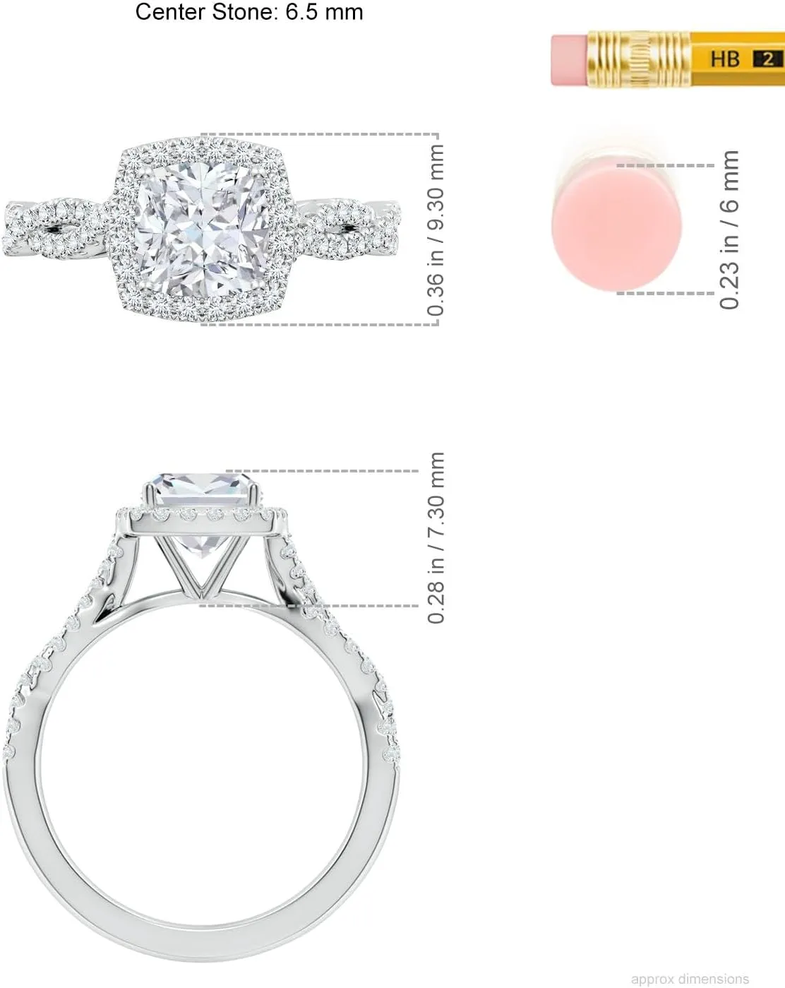 Angara Lab Grown Cushion Diamond Halo Twisted Shank Engagement Ring in Silver / 14K Solid Gold/Platinum | April Birthstone, Birthday, Anniversary, Wedding Jewelry Gift for Women