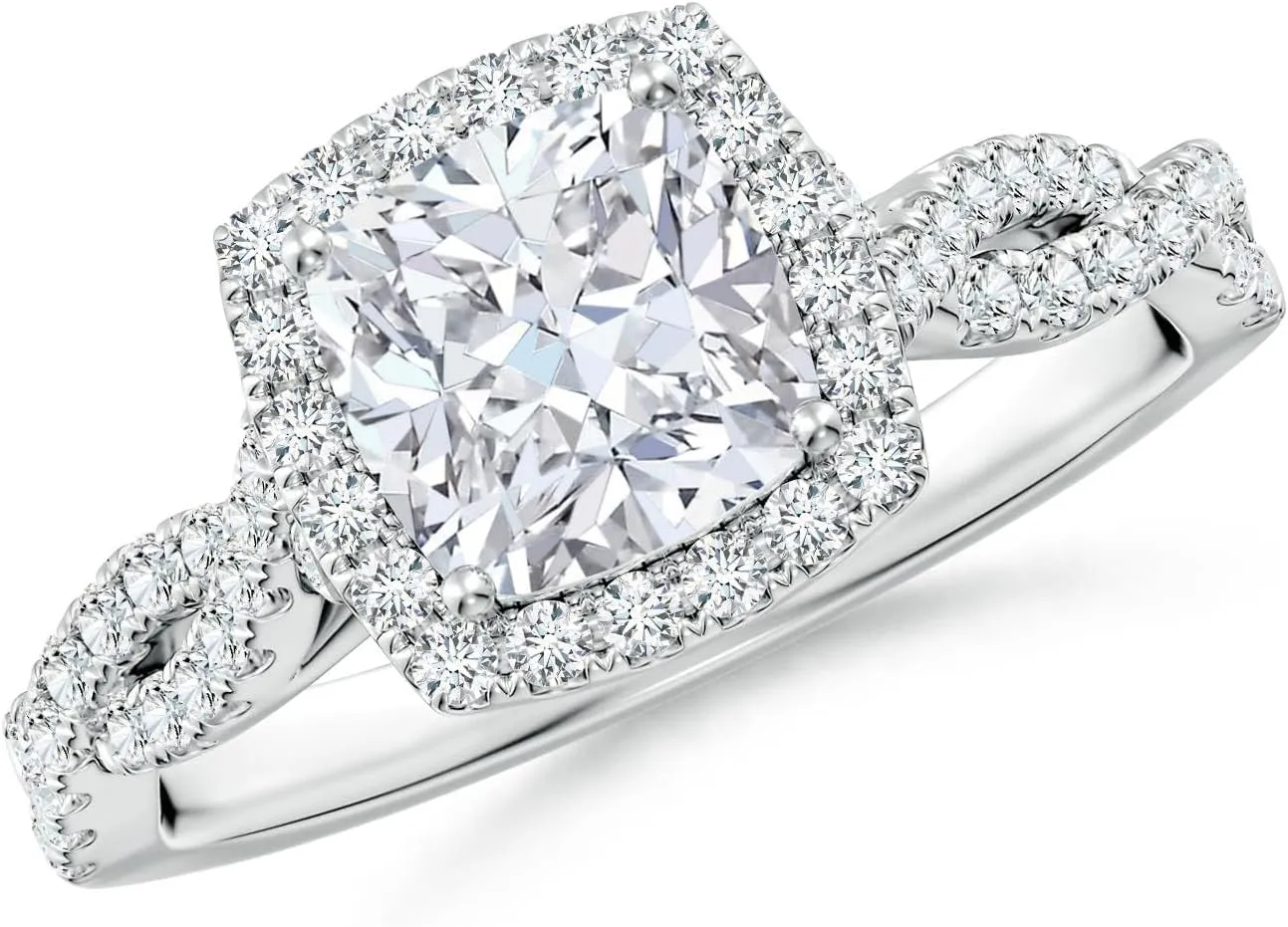 Angara Lab Grown Cushion Diamond Halo Twisted Shank Engagement Ring in Silver / 14K Solid Gold/Platinum | April Birthstone, Birthday, Anniversary, Wedding Jewelry Gift for Women